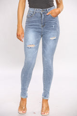 Blue Ripped Knee Skinny Jeans