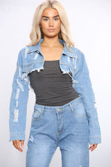 Distressed Short Denim Jacket For Women