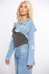 Distressed Short Denim Jacket For Women