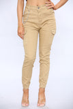 Beige Cargo Denim Jeans