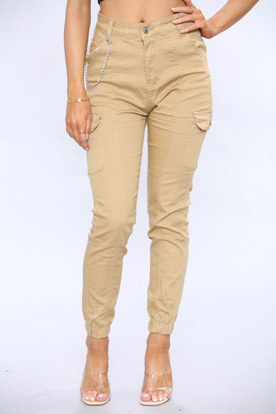 Beige Cargo Denim Jeans