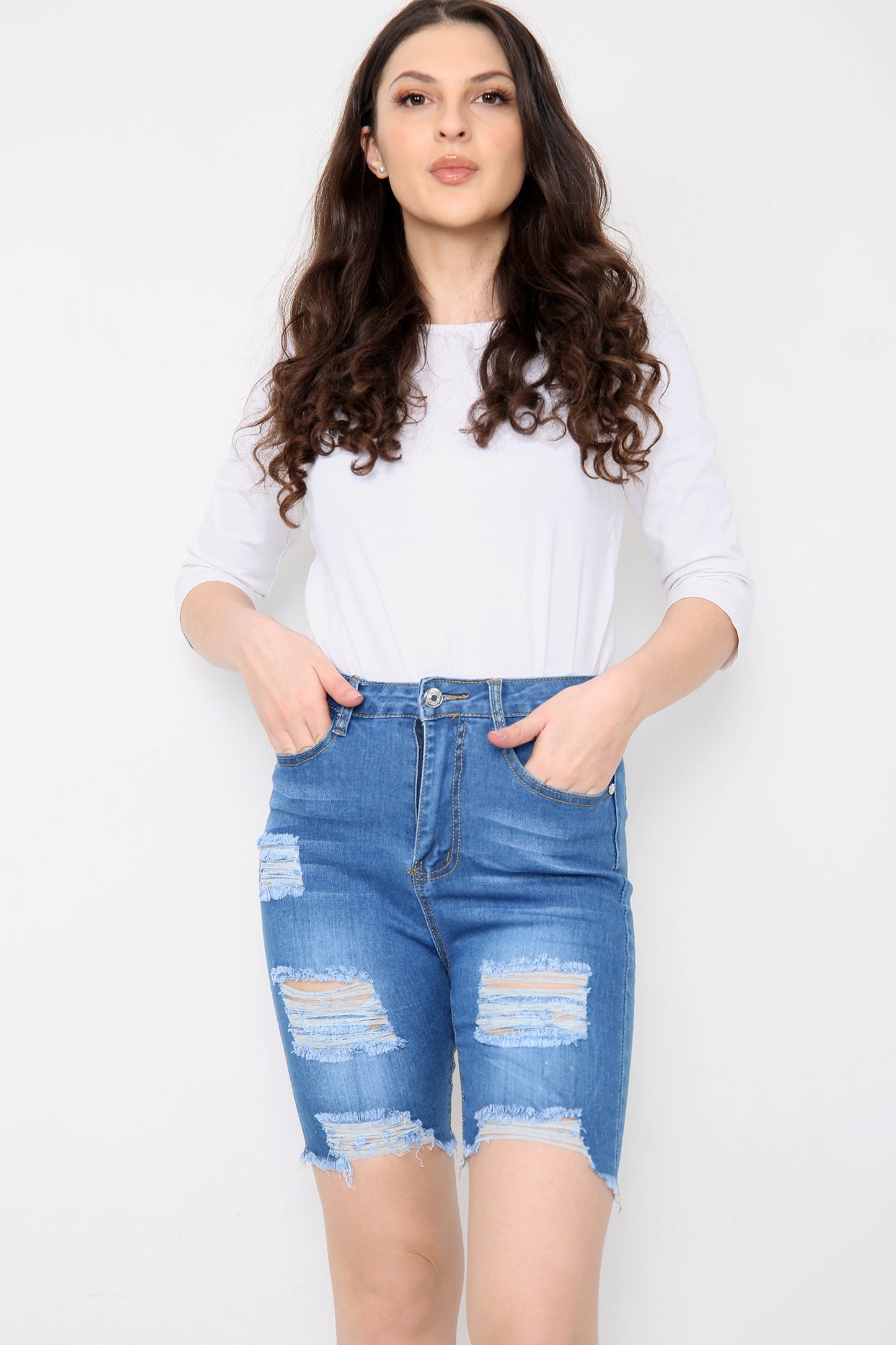 High Waisted Long Denim Shorts For Women