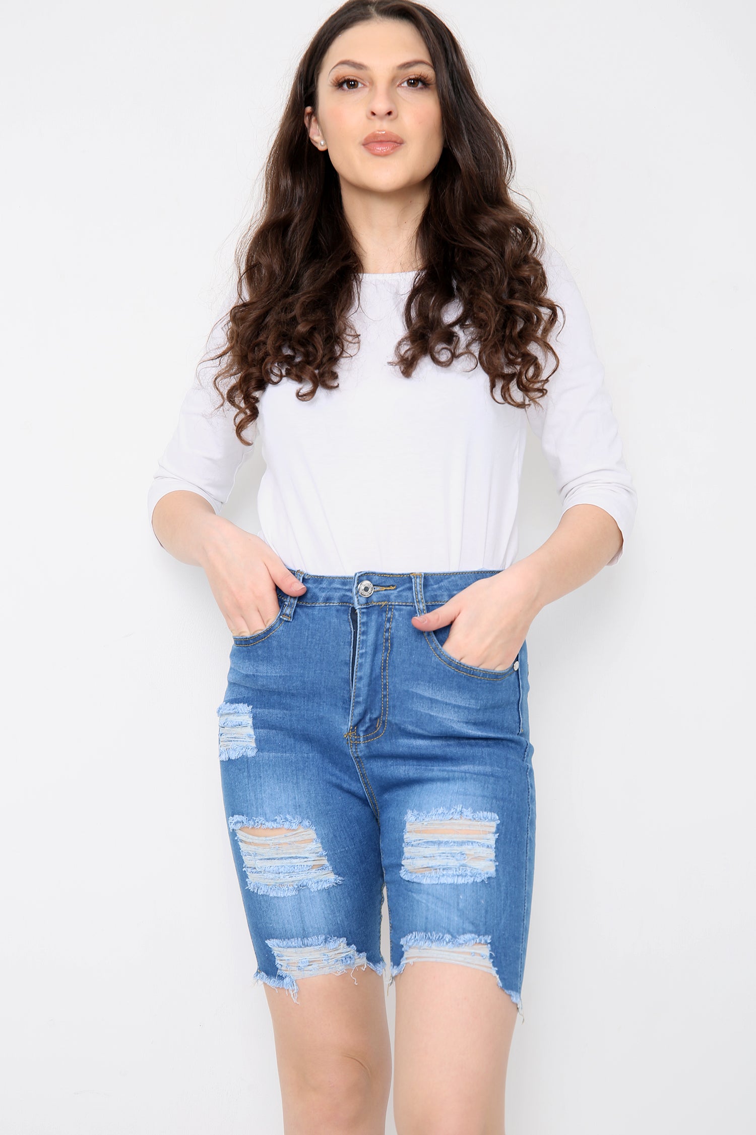 High Waisted Long Denim Shorts For Women