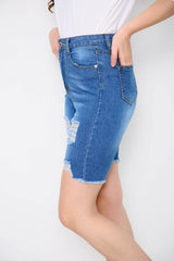 High Waisted Long Denim Shorts For Women