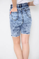 High Waisted Acid Wash Long Denim Shorts For Women
