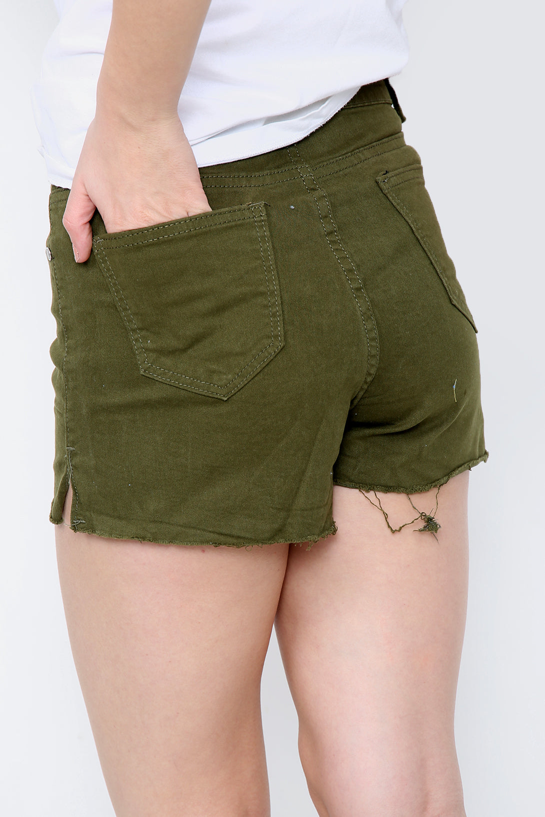 Buttons Distressed High Waisted Denim Shorts For Women