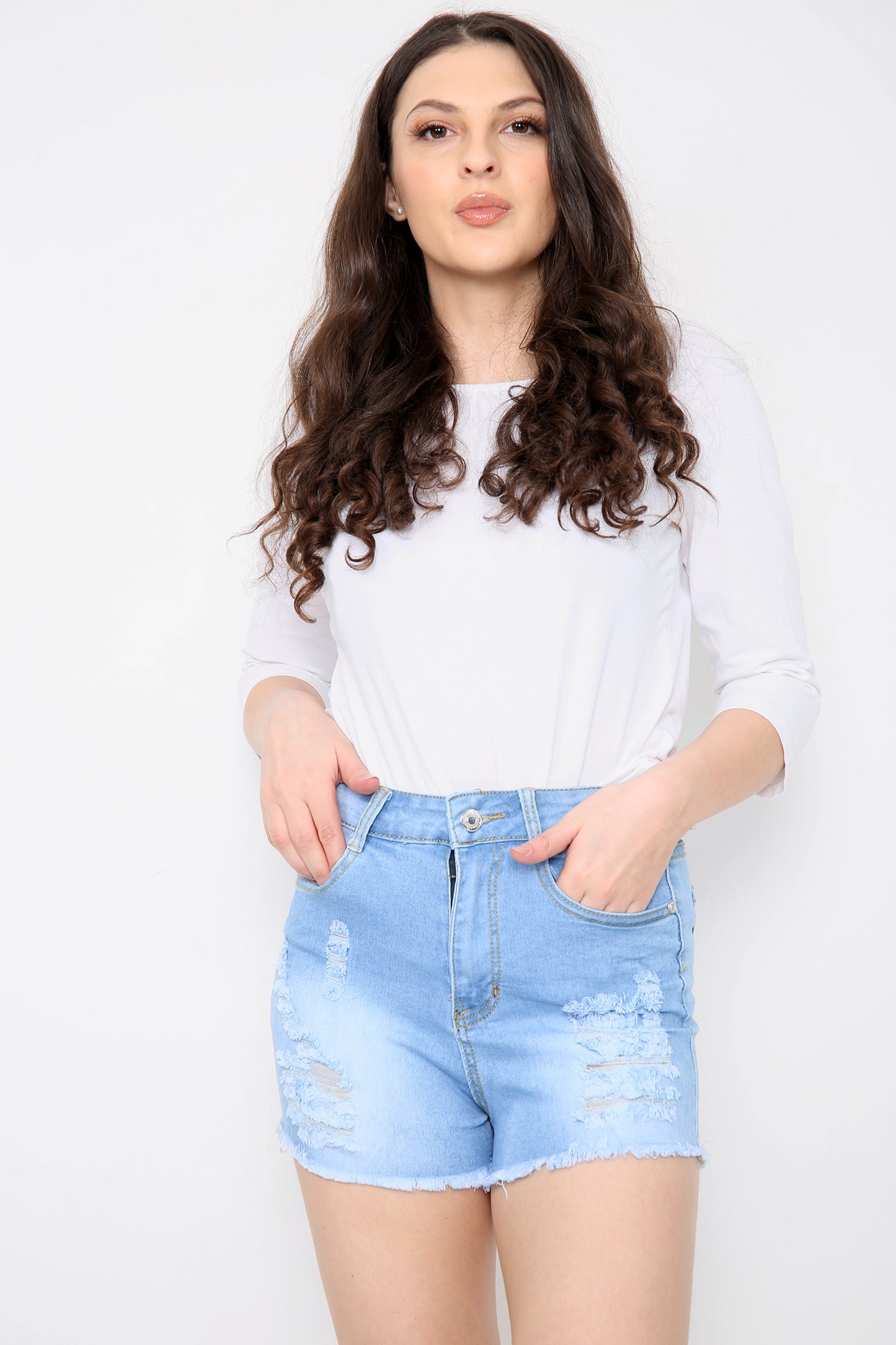 Distressed High Waisted Denim Shorts For Women